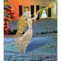 Budget 🥰 Northlight 48" Lighted Glittered Silver and Gold Trumpeting Angel 🎅 Christmas Outdoor Decoration ✨