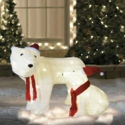 Brand new ⌛ Northlight Set of 2 LED Lighted Chenille Polar Bears Outdoor ❄ Christmas Decorations ⭐