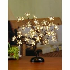 Coupon 😉 Lightshare 18" 36 LED Crystal Clear Acrylic Flower Bonsai With Green Leaf And Battery Powered - Warm White Lights ✨