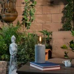 Deals 🧨 Alpine Corporation Outdoor Cement Stainless Steel Cylinder with Oil Burner Gray 🌟