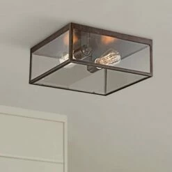 Wholesale 🧨 John Timberland Modern Outdoor Ceiling Light Fixture Bronze 12" Square Clear Glass Damp Rated for Exterior House Porch Patio 👏