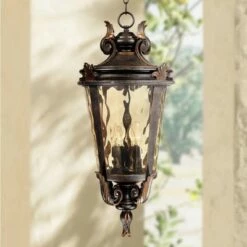 Cheapest 👍 John Timberland Traditional Outdoor Light Hanging Veranda Bronze Scroll 26 1/4" Champagne Water Glass Damp Rated for Porch Patio 🌟