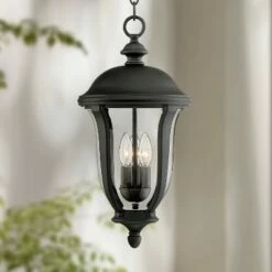 Best Sale 🔥 John Timberland Traditional Outdoor Ceiling Light Hanging Black 20" Clear Glass for Exterior House Porch Patio Deck 😀