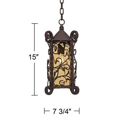 Hot Sale 🥰 John Timberland Traditional Outdoor Light Hanging Dark Walnut Iron Scroll 15" Champagne Water Glass Damp Rated for Exterior Porch 🥰 9 Hot Sale 🥰 John Timberland Traditional Outdoor Light Hanging Dark Walnut Iron Scroll 15" Champagne Water Glass Damp Rated for Exterior Porch 🥰 - Image 7