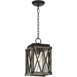 Outlet 👏 Possini Euro Design Rustic Outdoor Ceiling Light Hanging Bronze Wood Finish 14 1/2" Clear Seedy Glass Lantern Exterior House Porch Patio ⭐ -Outdoor Lighting Store unnamed file 2207