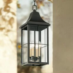 Hot Sale 🛒 John Timberland Traditional Outdoor Hanging Light Fixture Black Warm Gold 24 3/4" Clear Glass Panels Exterior House Porch Patio ❤️