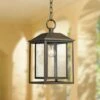 Promo 👏 Franklin Iron Works Mission Outdoor Ceiling Light Hanging Bronze 16 3/4" Textured Glass Lantern for Exterior House Porch Patio 🎁