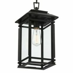 Top 10 🔥 John Timberland Mission Outdoor Hanging Ceiling Light Fixture Matte Black Metal 17" Clear Glass Panels Shade Exterior House Porch Patio ⌛