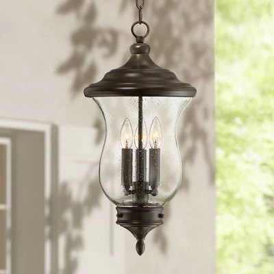 Brand new 👍 Franklin Iron Works Outdoor Ceiling Light Hanging LED Dimmable Bronze 22" Clear Seedy Glass for Exterior House Porch Patio 🔔 2 Brand new 👍 Franklin Iron Works Outdoor Ceiling Light Hanging LED Dimmable Bronze 22" Clear Seedy Glass for Exterior House Porch Patio 🔔