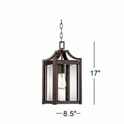 Promo 🌟 Franklin Iron Works Modern Outdoor Ceiling Light Hanging Rustic Bronze 17" Clear Glass Damp Rated for Exterior Porch Entryway 😀 -Outdoor Lighting Store unnamed file 2255