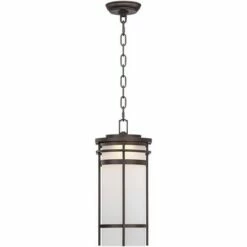Outlet ⭐ Possini Euro Design Modern Outdoor Hanging Lighting Fixture Bronze Metal 16 1/4" LED Etched Glass Shade for Exterior House Porch 🧨