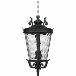 Budget 🧨 John Timberland Traditional Outdoor Light Hanging Textured Black Scroll 30" Clear 🔨 Hammered Glass Damp Rated for Porch Patio ❤️ -Outdoor Lighting Store unnamed file 2279