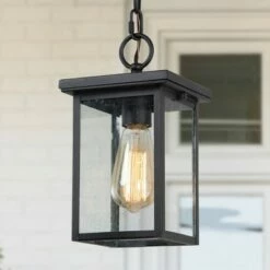 Best Pirce ๐ Square Glass/Metal Outdoor Pendant Lamp Black - LNC ๐