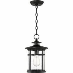 Coupon 🎉 Franklin Iron Works Modern Outdoor Hanging Light Matte Black 13 3/4" Clear Seedy Glass Exterior House Porch Patio Outside Deck ⌛ -Outdoor Lighting Store unnamed file 2326