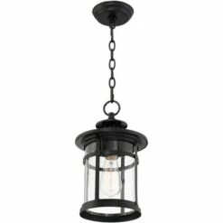 Coupon 🎉 Franklin Iron Works Modern Outdoor Hanging Light Matte Black 13 3/4" Clear Seedy Glass Exterior House Porch Patio Outside Deck ⌛ -Outdoor Lighting Store unnamed file 2327