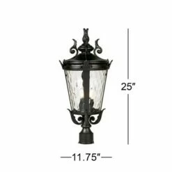 Discount 🌟 John Timberland Traditional Outdoor Post Light Textured Black Scroll 25" Clear 🔨 Hammered Glass for Exterior Garden Yard 🤩 -Outdoor Lighting Store unnamed file 2390