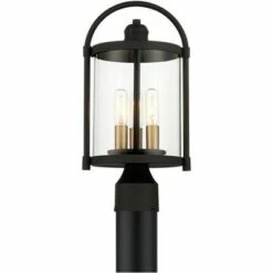 Coupon 😀 John Timberland Modern Outdoor Post Light Fixture Black Warm Brass Metal 15 3/4" Clear Glass Exterior House Porch Patio Outside 🎁 -Outdoor Lighting Store unnamed file 2395