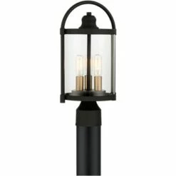 Coupon 😀 John Timberland Modern Outdoor Post Light Fixture Black Warm Brass Metal 15 3/4" Clear Glass Exterior House Porch Patio Outside 🎁 -Outdoor Lighting Store unnamed file 2396
