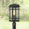 Wholesale 🎁 John Timberland Mission Outdoor Post Light Fixture Oil Rubbed Bronze 19 1/4" Clear Seedy Glass for Exterior Garden Yard Walkway ✨