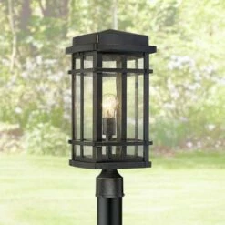 Wholesale 🎁 John Timberland Mission Outdoor Post Light Fixture Oil Rubbed Bronze 19 1/4" Clear Seedy Glass for Exterior Garden Yard Walkway ✨