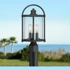 Best Pirce 🧨 John Timberland Modern Outdoor Post Light Fixture Black 15 3/4" Cylindrical Glass Exterior House Porch Patio Garden Yard Walkway 🎉