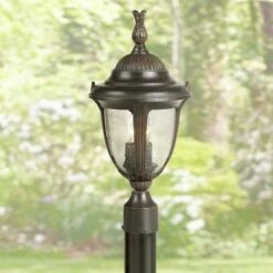 New 😀 John Timberland Traditional Outdoor Post Light Bronze Cast Aluminum 19 1/2" Seedy Glass for Exterior Garden Yard Driveway ⭐