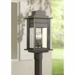 Wholesale 😀 Franklin Iron Works Outdoor Post Light Fixture Black Specked Gray 19 1/2" Clear Glass for Exterior Garden Yard Patio Driveway 😀