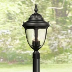 Buy 🧨 John Timberland Outdoor Post Light Fixture Black Colonial 24 1/2" Seeded Glass for Exterior Garden Yard Patio Driveway 👍