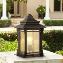 New 😍 Franklin Iron Works Outdoor Light Fixture Bronze 16.5" Textured Glass for Exterior House Porch Patio 💯