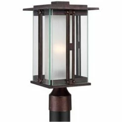 Hot Sale 👏 Franklin Iron Works Modern Post Light Fixture Bronze 15 3/4" Clear and Frosted Double Glass Lantern for Garden Yard Driveway 🎁 -Outdoor Lighting Store unnamed file 2480