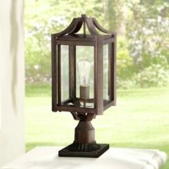 Best Sale ✔️ Franklin Iron Works Rustic Farmhouse Outdoor Post Light Fixture Bronze Iron 20 1/4" Clear Beveled Glass for Exterior Garden Yard ⌛