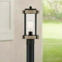 Best reviews of 🌟 John Timberland Rustic Outdoor Post Light Fixture Black Metal Gray Wood Finish 14 1/2" Clear Glass for Exterior House Porch Patio Outside 🤩