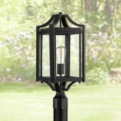 Hot Sale 🌟 Franklin Iron Works Rustic Farmhouse Outdoor Post Light Fixture Black 20 1/4" Clear Glass House Porch Patio Garden Yard Walkway ⭐