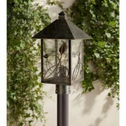 Best Sale ✨ Franklin Iron Works Country Cottage Post Light French Bronze Leaf and Vine Motif 17" Clear Seedy Glass for Exterior Garden Yard ⭐