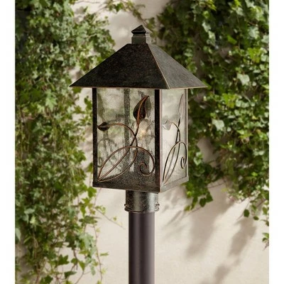 Best Sale ✨ Franklin Iron Works Country Cottage Post Light French Bronze Leaf and Vine Motif 17" Clear Seedy Glass for Exterior Garden Yard ⭐ 3 Best Sale ✨ Franklin Iron Works Country Cottage Post Light French Bronze Leaf and Vine Motif 17" Clear Seedy Glass for Exterior Garden Yard ⭐