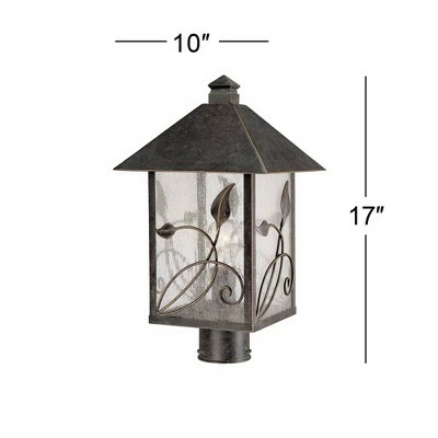 Best Sale ✨ Franklin Iron Works Country Cottage Post Light French Bronze Leaf and Vine Motif 17" Clear Seedy Glass for Exterior Garden Yard ⭐ 6 Best Sale ✨ Franklin Iron Works Country Cottage Post Light French Bronze Leaf and Vine Motif 17" Clear Seedy Glass for Exterior Garden Yard ⭐ - Image 4