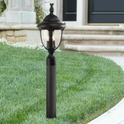 Cheapest 😍 John Timberland Traditional Outdoor Post Light Fixture LED Black 35 1/2" Seeded Glass for Exterior Garden Yard Driveway Walkway 🥰