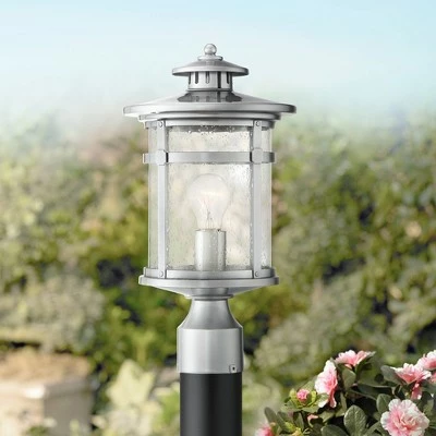 Discount ✨ Franklin Iron Works Industrial Outdoor Post Light Fixture with Adaptor Chrome 15 1/2" Seedy Glass Damp Location for Exterior House ⭐ 3 Discount ✨ Franklin Iron Works Industrial Outdoor Post Light Fixture with Adaptor Chrome 15 1/2" Seedy Glass Damp Location for Exterior House ⭐