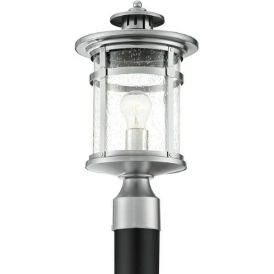 Discount ✨ Franklin Iron Works Industrial Outdoor Post Light Fixture with Adaptor Chrome 15 1/2" Seedy Glass Damp Location for Exterior House ⭐ 6 Discount ✨ Franklin Iron Works Industrial Outdoor Post Light Fixture with Adaptor Chrome 15 1/2" Seedy Glass Damp Location for Exterior House ⭐ - Image 4