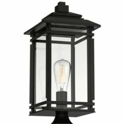 Budget 😍 John Timberland Mission Outdoor Post Light Fixture Matte Black Metal 19 1/2" Clear Glass for Exterior House Porch Patio Deck Home 🥰