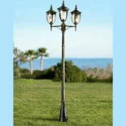 Top 10 😉 John Timberland Traditional Outdoor Post Light Street Lantern 3 Light Veranda Bronze 96" Clear 🔨 Hammered Glass for Exterior Yard 🌟
