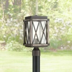 New ✔️ Possini Euro Design Rustic Outdoor Post Light Fixture Bronze Wood Finish 16" Clear Seedy Glass Lantern for Garden Yard Driveway Walkway ⌛