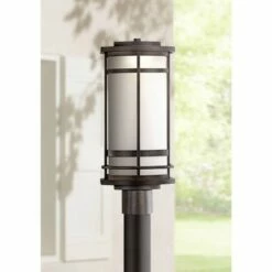 Best Pirce 🔥 Possini Euro Design Modern Outdoor Post Light Fixture Bronze Metal 19" Etched Glass Shade for Exterior House Porch Patio Outside 🔥