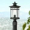 Outlet ❤️ Franklin Iron Works Modern Outdoor Post Light Matte Black 16 1/4" Clear Seedy Glass Exterior House Porch Patio Outside Deck Garage 😉