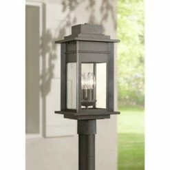 Buy ✔️ Franklin Iron Works Rustic Outdoor Post Light Fixture LED Black Specked Gray 31 1/2" Clear Glass for Exterior Garden Yard Driveway 🛒