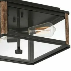 Discount 🤩 John Timberland Modern Western Flushmount Outdoor Ceiling Light Fixture Bronze Wood Finish Grain 13" Clear Glass for Exterior House Porch 🥰