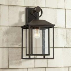 Flash Sale 🎁 John Timberland Mission Outdoor Wall Light Fixture Bronze 18" Textured Glass for Exterior House Porch Patio Deck 🔥