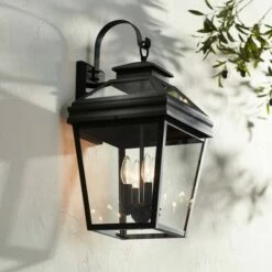 Flash Sale 🛒 John Timberland Traditional Outdoor Wall Light Fixture Textured Black Lantern 22" Clear Glass for Exterior House Porch Patio Deck 🎁