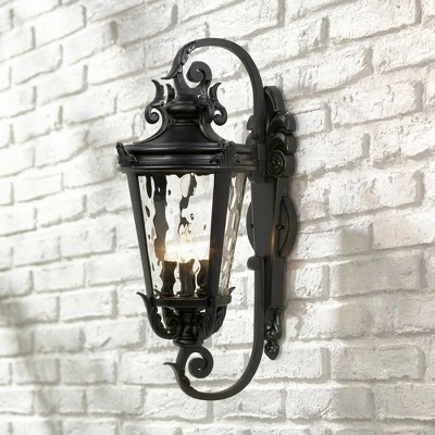 Discount 🔥 John Timberland Mediterranean Outdoor Wall Light Fixture Textured Black Scroll 27 1/2" Clear 🔨 Hammered Glass for Porch Patio House 🥰 3 Discount 🔥 John Timberland Mediterranean Outdoor Wall Light Fixture Textured Black Scroll 27 1/2" Clear 🔨 Hammered Glass for Porch Patio House 🥰