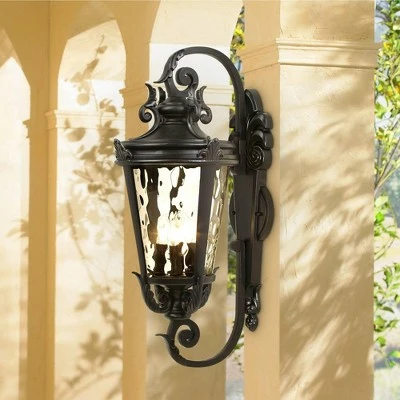 Discount 🔥 John Timberland Mediterranean Outdoor Wall Light Fixture Textured Black Scroll 27 1/2" Clear 🔨 Hammered Glass for Porch Patio House 🥰 7 Discount 🔥 John Timberland Mediterranean Outdoor Wall Light Fixture Textured Black Scroll 27 1/2" Clear 🔨 Hammered Glass for Porch Patio House 🥰 - Image 5